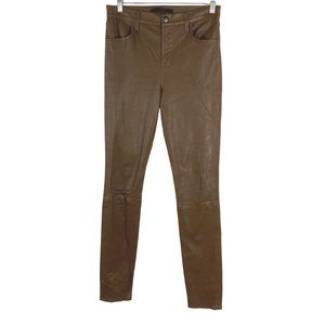 J Brand Maria High Rise Skinny Pant Lamb Leather Brown Stretch Women's Size 26